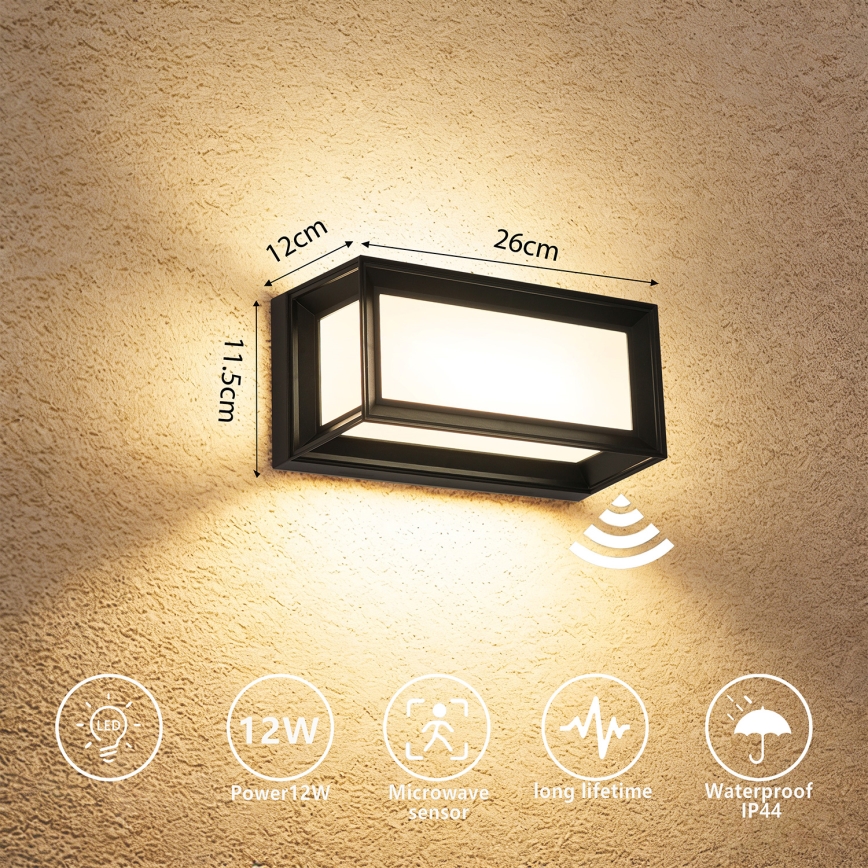 Brilagi - LED välisseinavalgusti liikumisanduriga PARKER LED/12W/230V must IP44