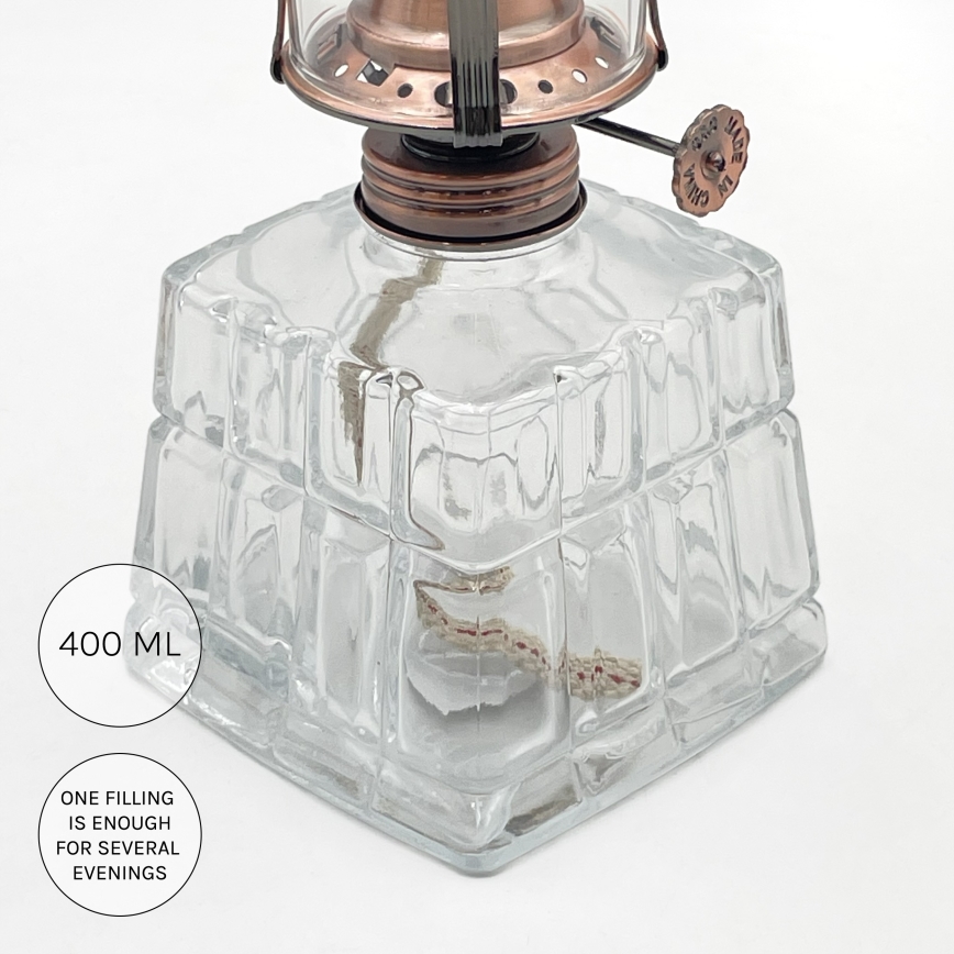 Brilagi - petroleumlamp MERLIN läbipaistev/pronksviimistlus/patineeritud