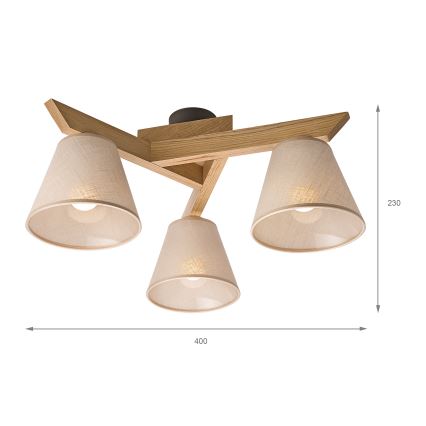 Brilagi - Pinnale kinnitatav lühter ANTHONY 3xE14/40W/230V tamm/beež