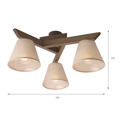Brilagi - Pinnale kinnitatav lühter ANTHONY 3xE14/40W/230V tamm pähklipuu/beež