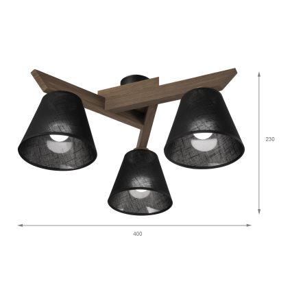 Brilagi - Pinnale kinnitatav lühter ANTHONY 3xE14/40W/230V tamm pähklipuu/must