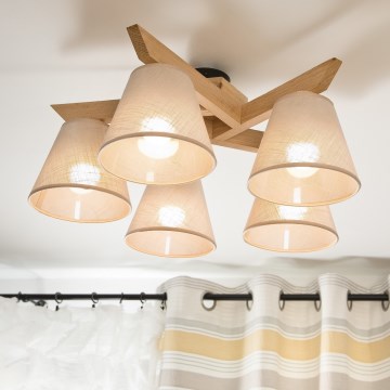 Brilagi - Pinnale kinnitatav lühter ANTHONY 5xE14/40W/230V tamm/beež
