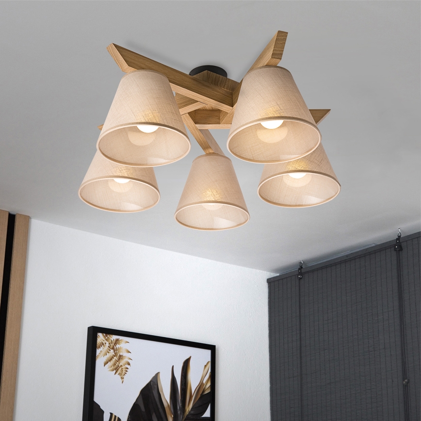 Brilagi - Pinnale kinnitatav lühter ANTHONY 5xE14/40W/230V tamm/beež