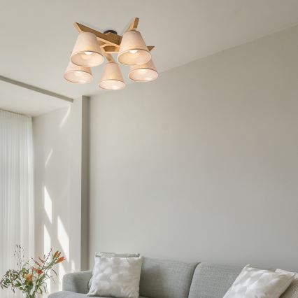 Brilagi - Pinnale kinnitatav lühter ANTHONY 5xE14/40W/230V tamm/beež