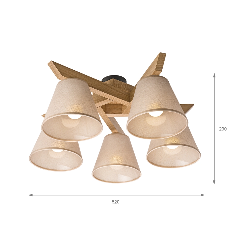 Brilagi - Pinnale kinnitatav lühter ANTHONY 5xE14/40W/230V tamm/beež