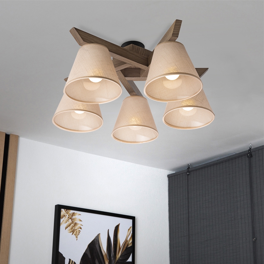 Brilagi - Pinnale kinnitatav lühter ANTHONY 5xE14/40W/230V tamm/beež