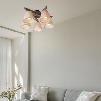 Brilagi - Pinnale kinnitatav lühter ANTHONY 5xE14/40W/230V tamm/beež
