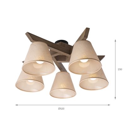 Brilagi - Pinnale kinnitatav lühter ANTHONY 5xE14/40W/230V tamm/beež