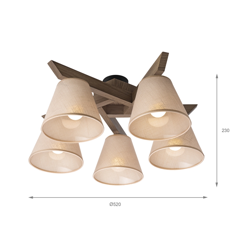 Brilagi - Pinnale kinnitatav lühter ANTHONY 5xE14/40W/230V tamm/beež