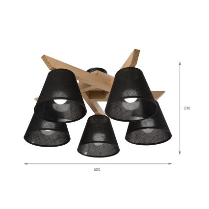 Brilagi - Pinnale kinnitatav lühter ANTHONY 5xE14/40W/230V tamm/must
