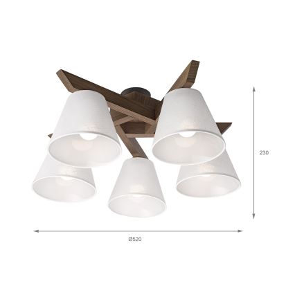 Brilagi - Pinnale kinnitatav lühter ANTHONY 5xE14/40W/230V tamm pähklipuu/valge