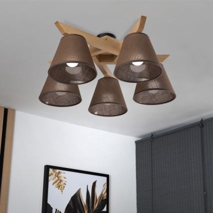 Brilagi - Pinnale kinnitatav lühter ANTHONY 5xE14/40W/230V tamm/pruun