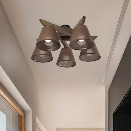 Brilagi - Pinnale kinnitatav lühter ANTHONY 5xE14/40W/230V tamm/pruun