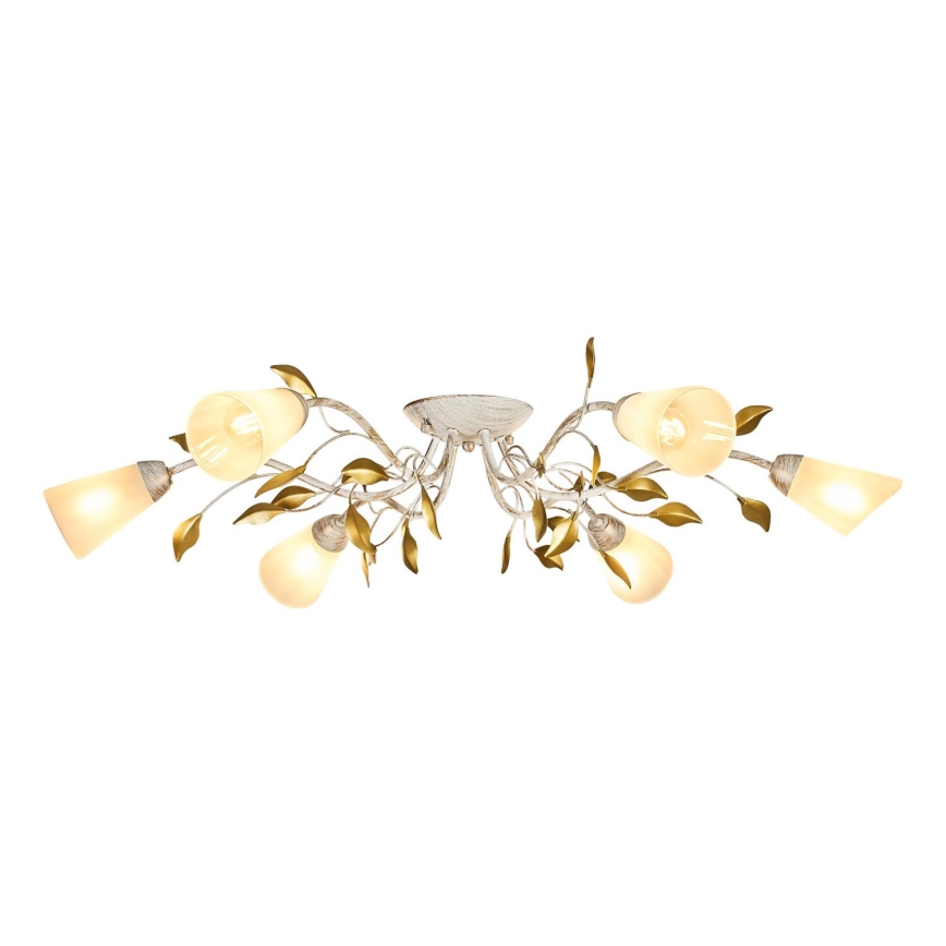 Brilagi - Pinnale kinnitatav lühter FLORA 6xE14/60W/230V kuldne/kreemikas/paatina