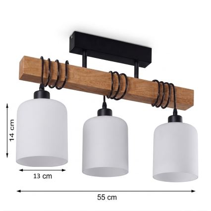 BRILAGI - Pinnale kinnitatav lühter WOOD GLASS 3xE27/60W/230V mänd/must/valge