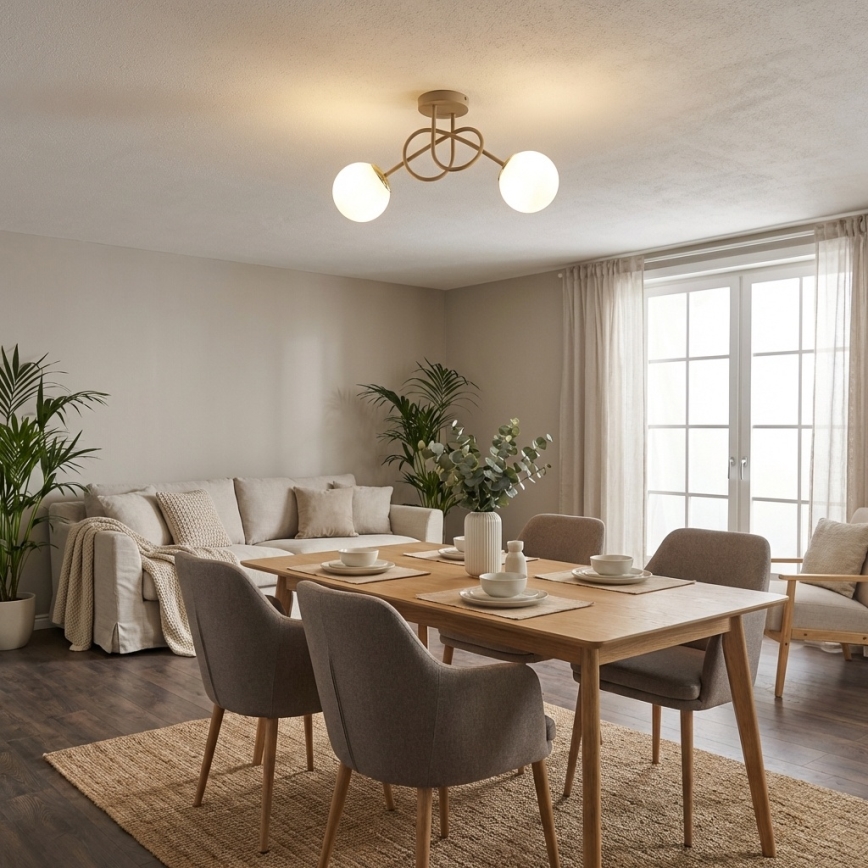 Brilagi - Pinnapealne laelamp MILO ECRU 2xE27/60W/230V beež/kuldne