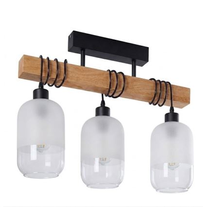 BRILAGI - Pinnapealne laelamp WOOD GLASS 3xE27/60W/230V mänd/must/valge