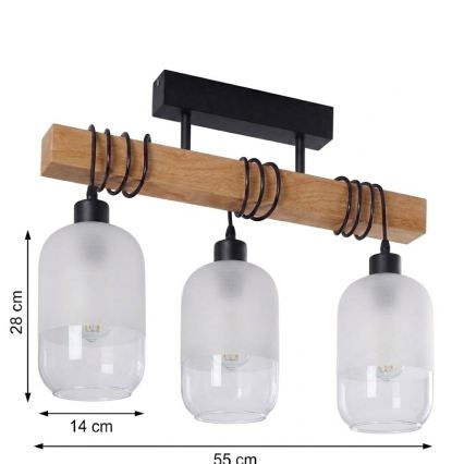 BRILAGI - Pinnapealne laelamp WOOD GLASS 3xE27/60W/230V mänd/must/valge