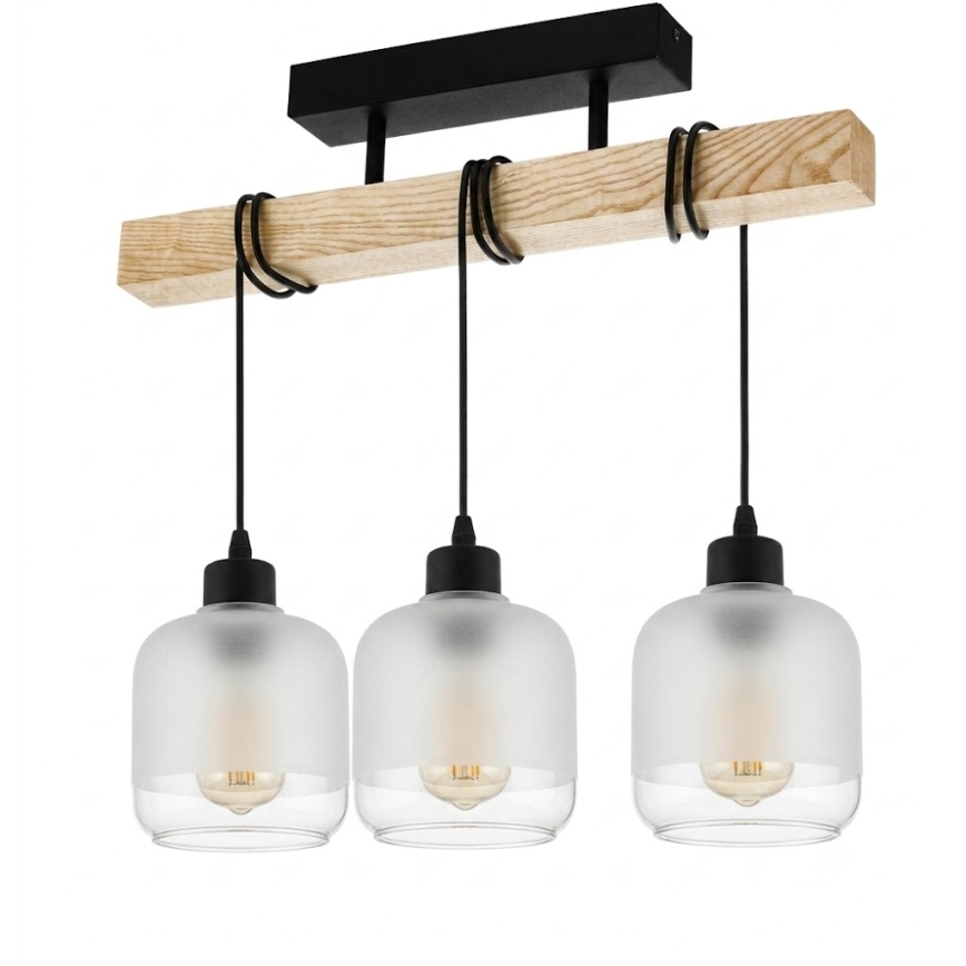 BRILAGI - Pinnapealne laelamp WOOD GLASS 3xE27/60W/230V männipuit/must/valge