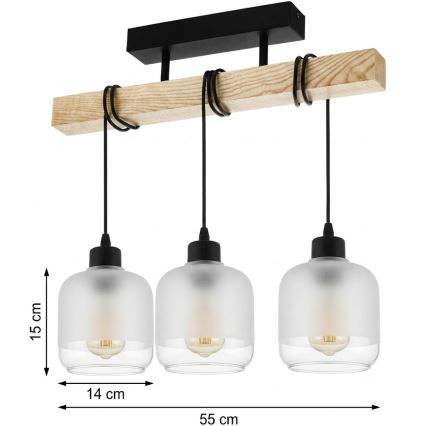 BRILAGI - Pinnapealne laelamp WOOD GLASS 3xE27/60W/230V männipuit/must/valge
