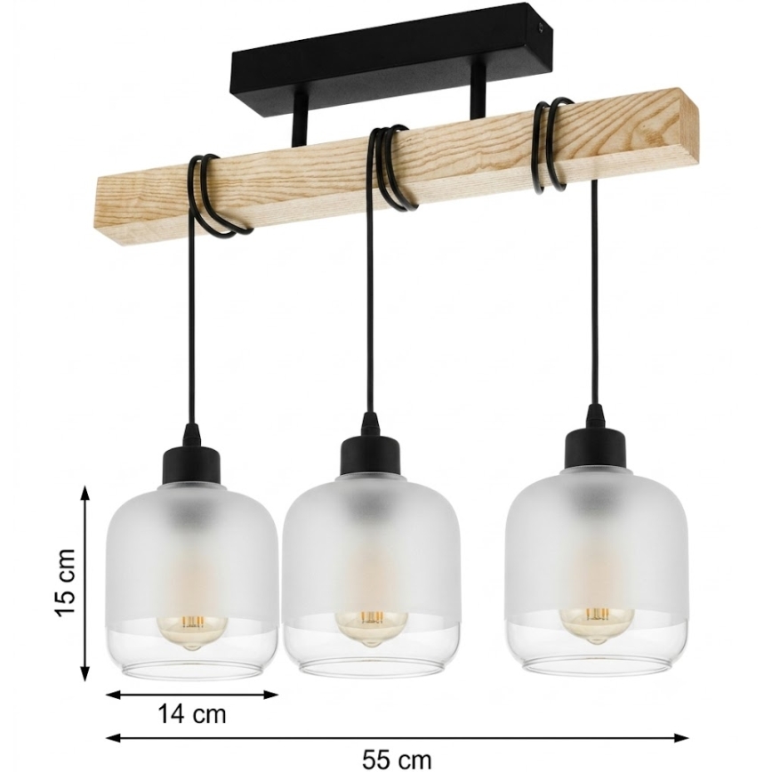 BRILAGI - Pinnapealne laelamp WOOD GLASS 3xE27/60W/230V männipuit/must/valge