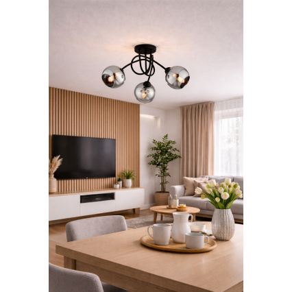 Brilagi - Pinnapealne laelühter DIOR 3xE27/60W/230V must/suitsuhall