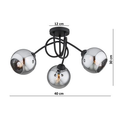 Brilagi - Pinnapealne laelühter DIOR 3xE27/60W/230V must/suitsuhall