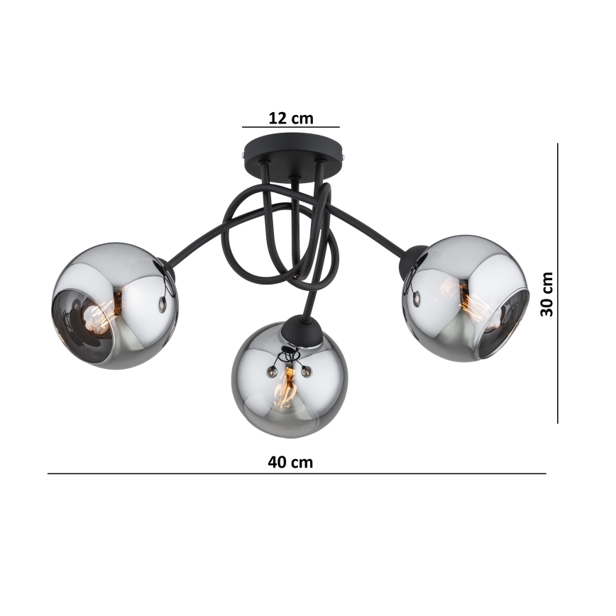 Brilagi - Pinnapealne laelühter DIOR 3xE27/60W/230V must/suitsuhall