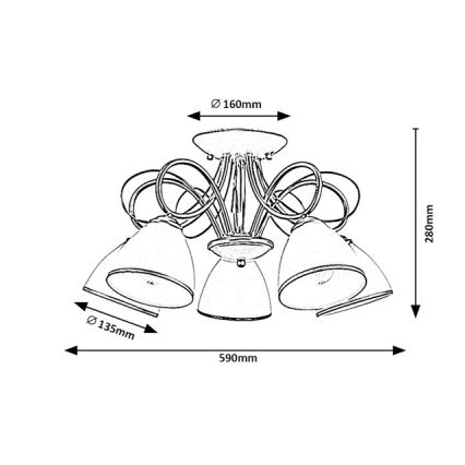 Brilagi - pinnapealne laelühter FRED 5xE27/60W/230V, läbimõõt 59 cm, kuldne