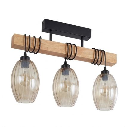 BRILAGI - Pinnapealne lühter WOOD GLASS 3xE27/60W/230V mänd/must/suitsu beež