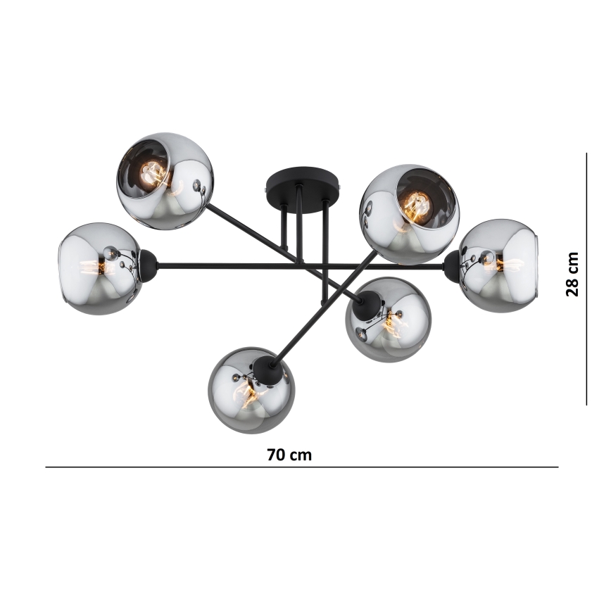 Brilagi - Pinnapealne lühter DIOR 6xE27/60W/230V must/suitsuhall