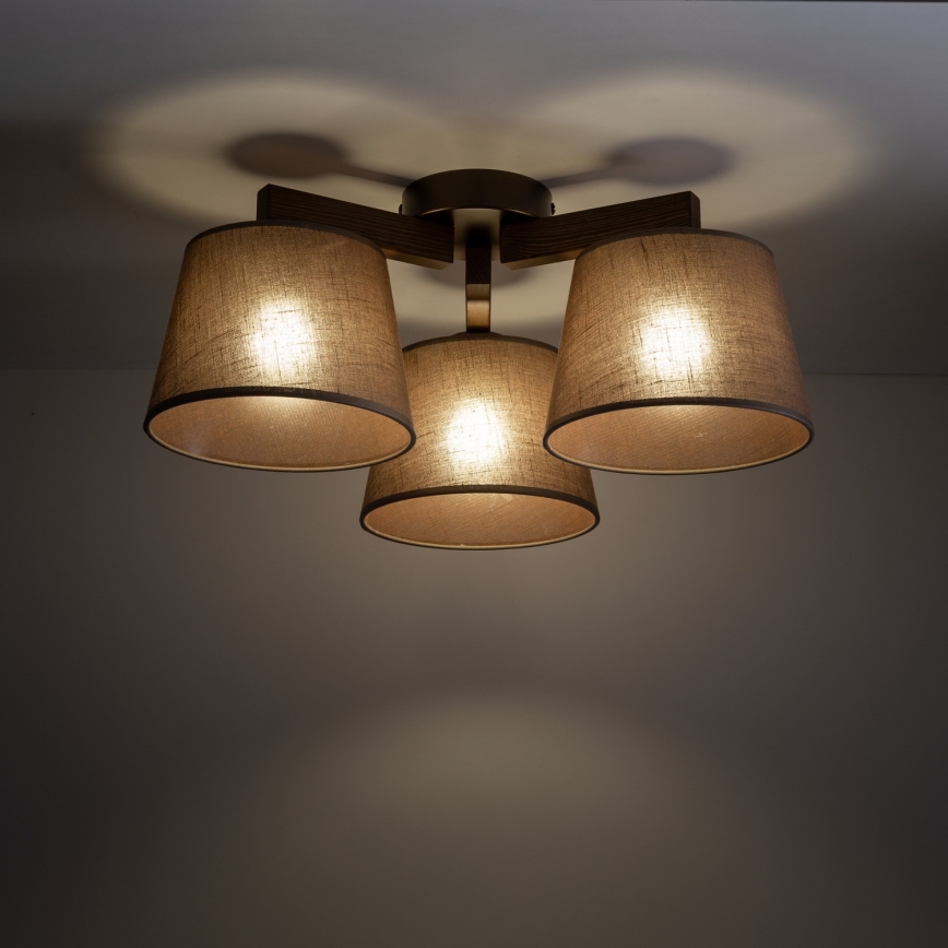 Brilagi - Pinnapealne lühter LATTE 3xE27/60W/230V männipuit/pruun
