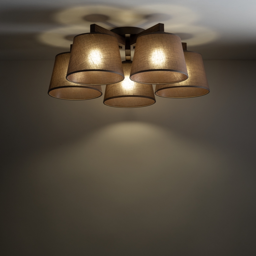 Brilagi - Pinnapealne lühter LATTE 5xE27/60W/230V männipuit/pruun
