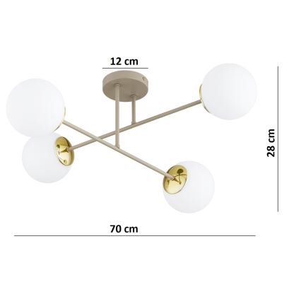 Brilagi - Pinnapealne lühter MILO ECRU 4xE27/60W/230V beež/kuldne