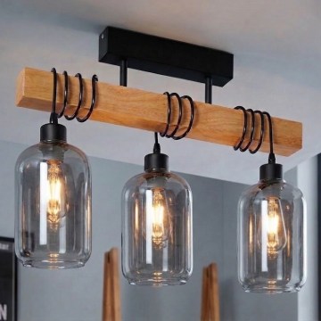 BRILAGI - Pinnapealne lühter WOOD GLASS 3xE27/60W/230V mänd/must/suitsuhall