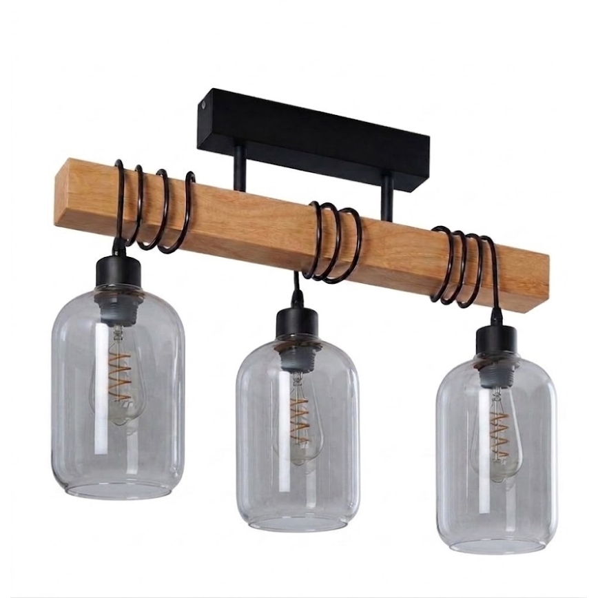 BRILAGI - Pinnapealne lühter WOOD GLASS 3xE27/60W/230V mänd/must/suitsuhall