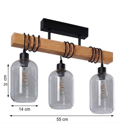 BRILAGI - Pinnapealne lühter WOOD GLASS 3xE27/60W/230V mänd/must/suitsuhall