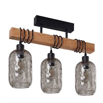 BRILAGI - Pinnapealne lühter WOOD GLASS 3xE27/60W/230V mänd/must/suitsuhall