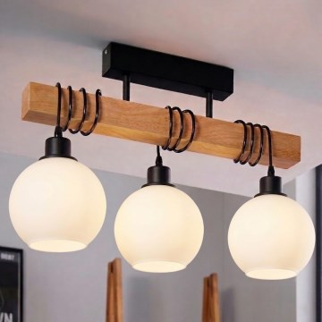 BRILAGI - Pinnapealne lühter WOOD GLASS 3xE27/60W/230V mänd/must/valge
