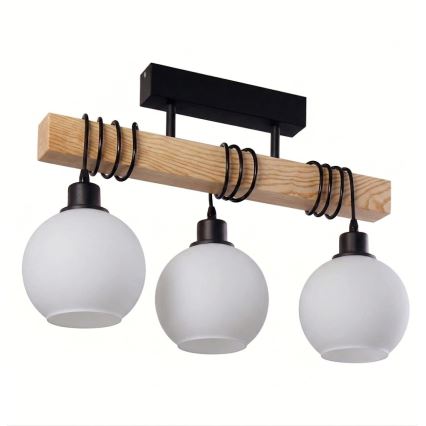 BRILAGI - Pinnapealne lühter WOOD GLASS 3xE27/60W/230V mänd/must/valge