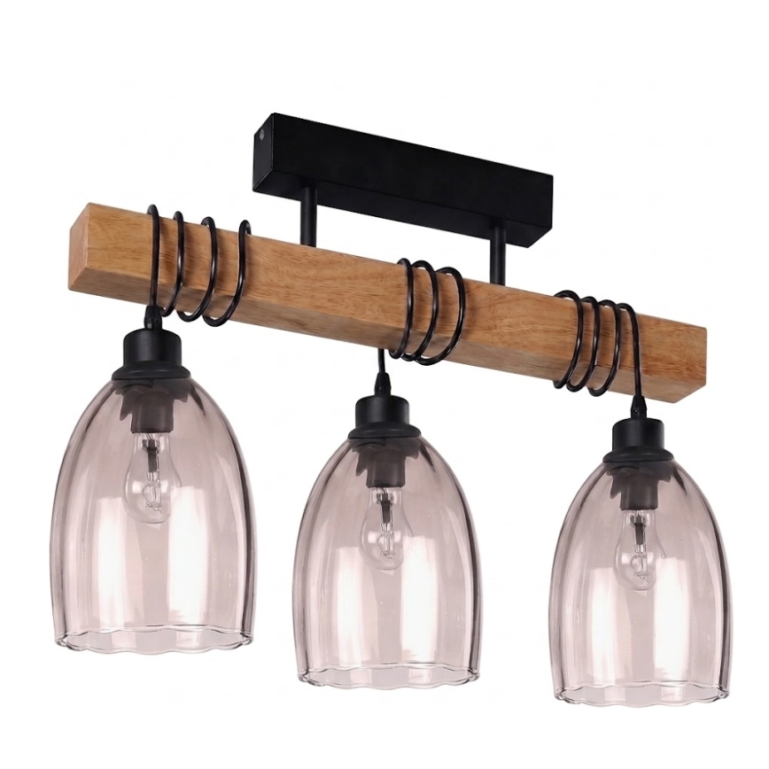 BRILAGI - Pinnapealne lühter WOOD GLASS 3xE27/60W/230V mänd/must/suitsune beež