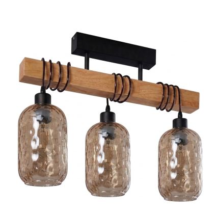 BRILAGI - lakke kinnitatav lühter WOOD GLASS 3xE27/60W/230V mänd/must/suitsupruun