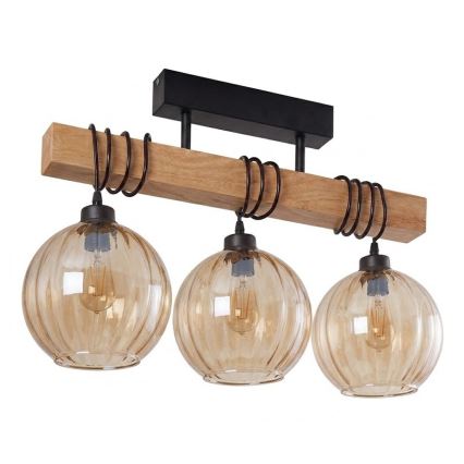 BRILAGI - Pinnale kinnitatav lühter WOOD GLASS 3xE27/60W/230V männipuit/must/suitsupruun