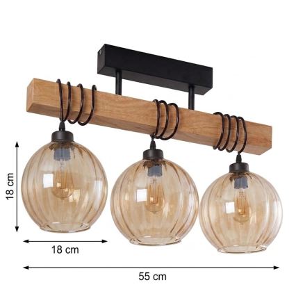 BRILAGI - Pinnale kinnitatav lühter WOOD GLASS 3xE27/60W/230V männipuit/must/suitsupruun