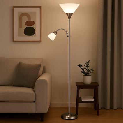 Brilagi - Põrandalamp ARIANA 1xE27/100W/230V + 1xE14/25W matistatud kroom