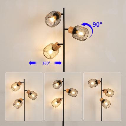 Brilagi - Põrandalamp BASKLITE 3xE27/15W/230V kautšukipuit/must