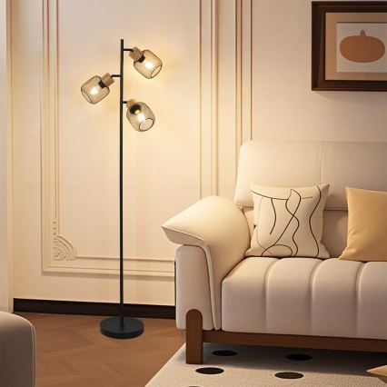 Brilagi - Põrandalamp BASKLITE 3xE27/15W/230V kautšukipuit/must