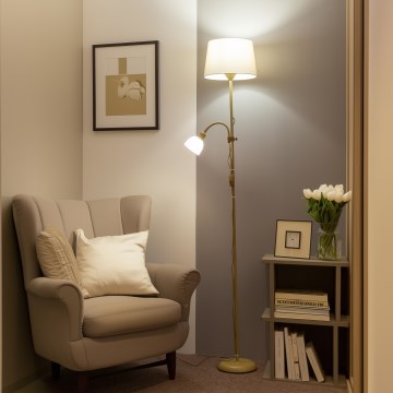 Brilagi - Põrandalamp CERIA 1xE27/100W/230V + 1xE14/25W kuldne/beež
