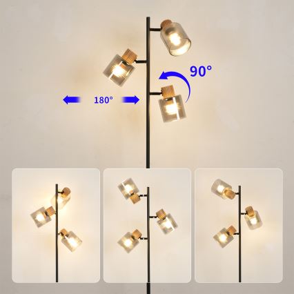 Brilagi - Põrandalamp HYGGE 3xE14/15W/230V kummipuu/suitsuhall