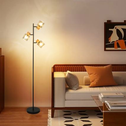 Brilagi - Põrandalamp HYGGE 3xE14/15W/230V kummipuu/suitsuhall